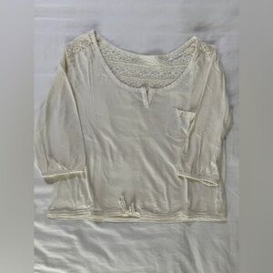Aerie White Scoop Neck Top with Lace Back 100% Cotton Waist Tie